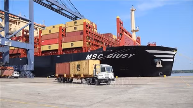 The container ship MSC Giusy, with a gross tonnage exceeding 170,, docked at the SSIT in the Cai Mep-Thi Vai complex, the southern province of Ba Ria-Vung Tau, on on April 11.(Photo: VNA)