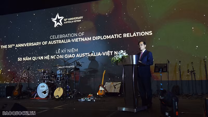 Vietnamese Minister of Foreign Affairs Bui Thanh Son speaks at the event. (Photo: baoquocte.vn)