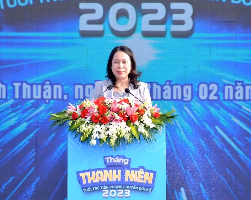 Acting President Vo Thi Anh Xuan speaks at the launch of the Youth Month 2023.