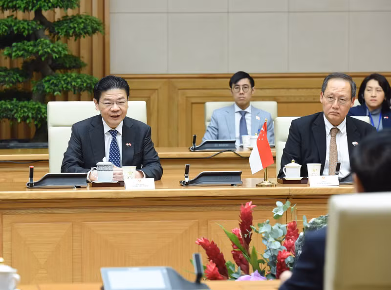 Singaporean PM Lawrence Wong speaks at the talks.