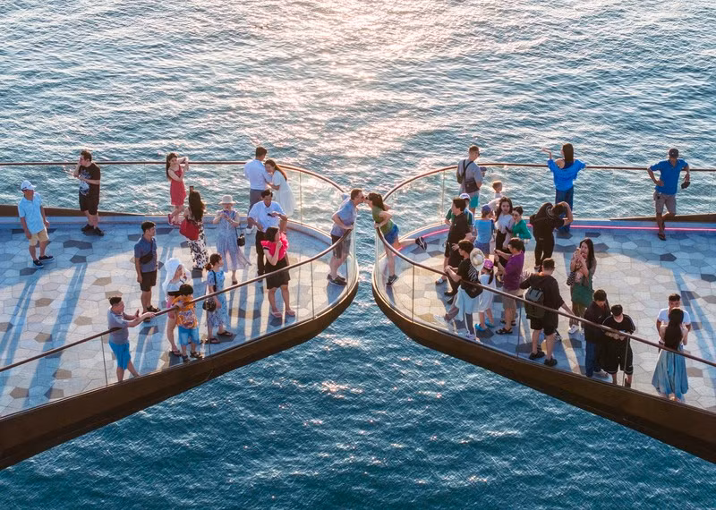 Tourists at the Kiss Bridge in Phu Quoc.