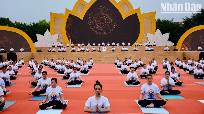 A synchronised yoga performance featuring over 300 participants at the festival. (Photo: Quoc Dat) 