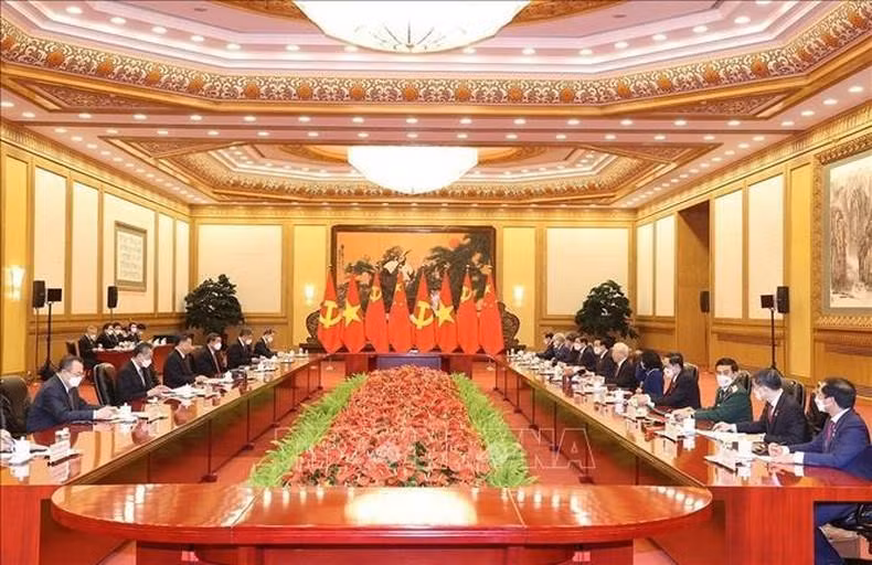 The talks between General Secretary Nguyen Phu Trong and Chinese General Secretary and President Xi Jinping. (Photo: VNA) The talks between General Secretary Nguyen Phu Trong and Chinese General Secretary and President Xi Jinping. (Photo: VNA)