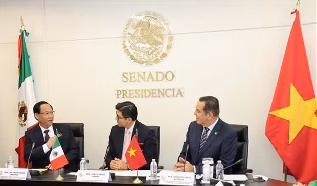NA Vice Chairman Tran Quang Phuong holds talks with First Vice President of the Senate of Mexico Sergio Pérez Flores. (Photo: VNA)