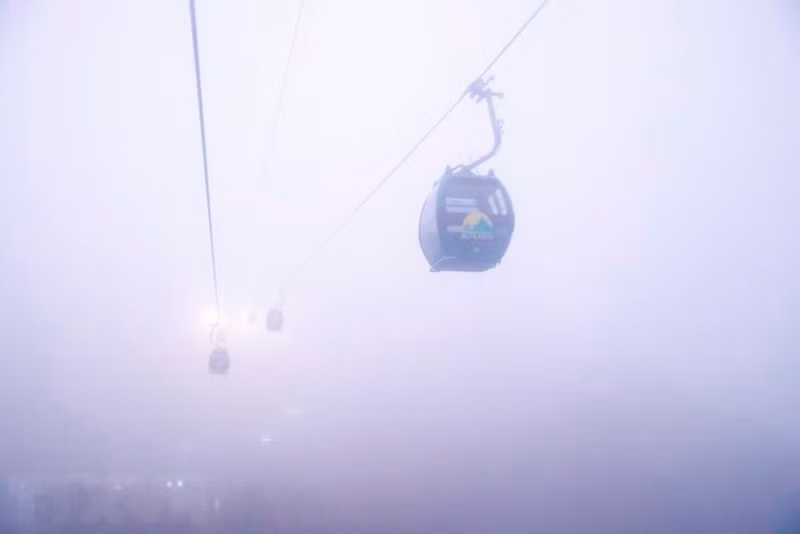 The cable car system serves pilgrims and visitors to the temple. The cable car system serves pilgrims and visitors to the temple.