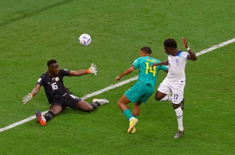England's Bukayo Saka scores their third goal. REUTERS/Paul Childs