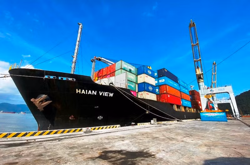The container ship Hai An View docks at Chan May Port.