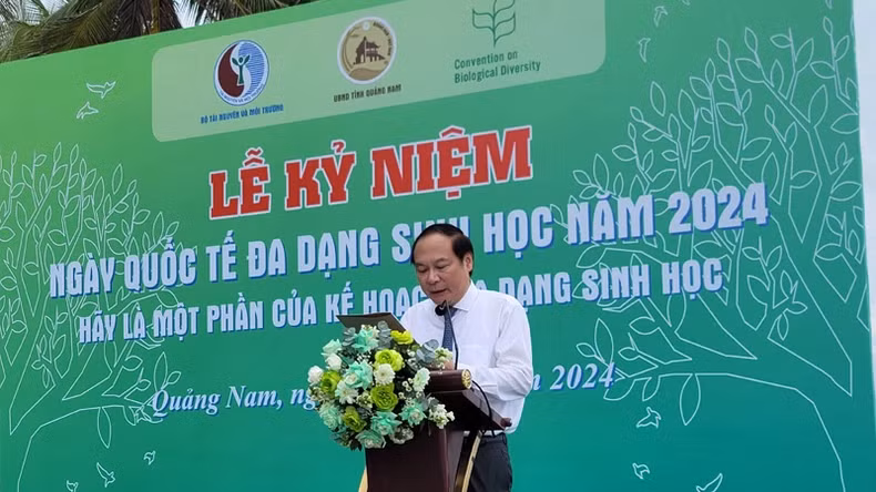 Deputy Minister of Natural Resources and Environment Le Cong Thanh speaks at the ceremony.