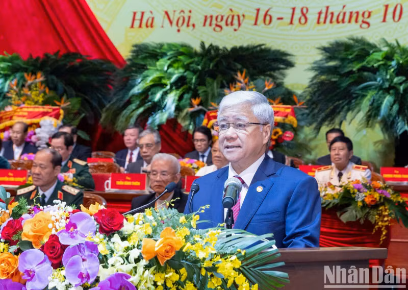 Politburo member, Secretary of the Party Central Committee and President of the 9th VFF Central Committee Do Van Chien speaks at the ceremony. (Photo: NDO)