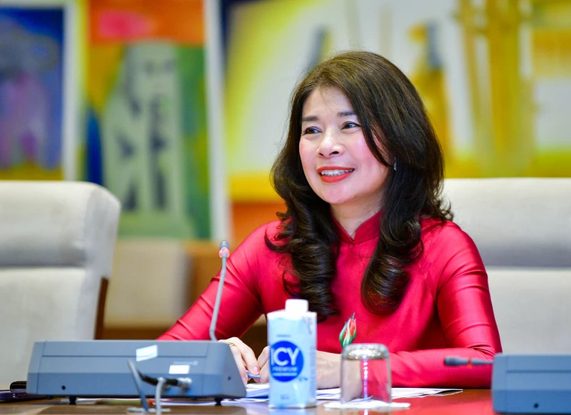 Deputy Head of the NA Committee for External Relations Le Thu Ha gave an interview to the press ahead of the NA leader Vuong Dinh Hue’s visit to China. (Photo: DUY LINH)