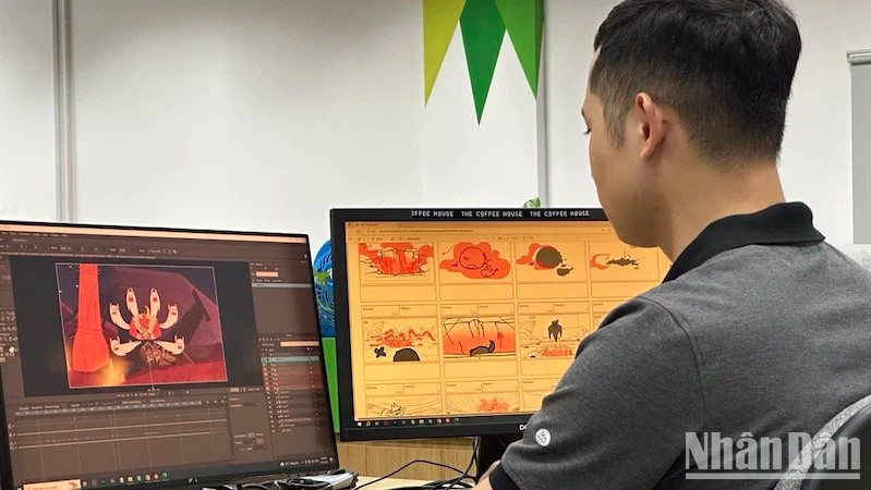 The production of a scene in the 90-minute animated film Wolfoo.