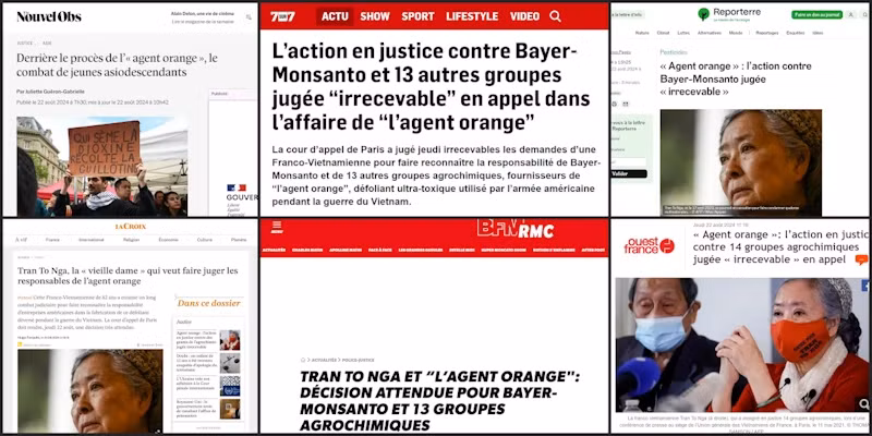On August 22, French media extensively covered Tran To Nga’s case and the devastating and terrible pain of Vietnamese Agent Orange victims.