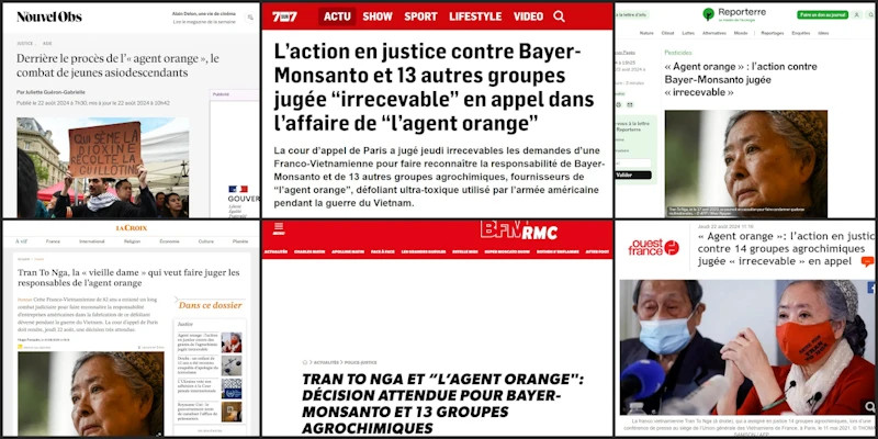 On August 22, French media extensively covered Tran To Nga’s case and the devastating and terrible pain of Vietnamese Agent Orange victims.