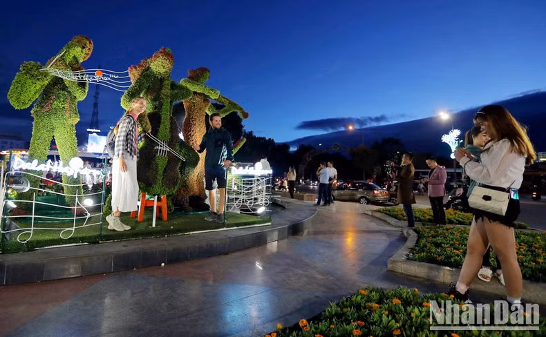 Foreign tourists enjoy the Da Lat flower festival season. Foreign tourists enjoy the Da Lat flower festival season.