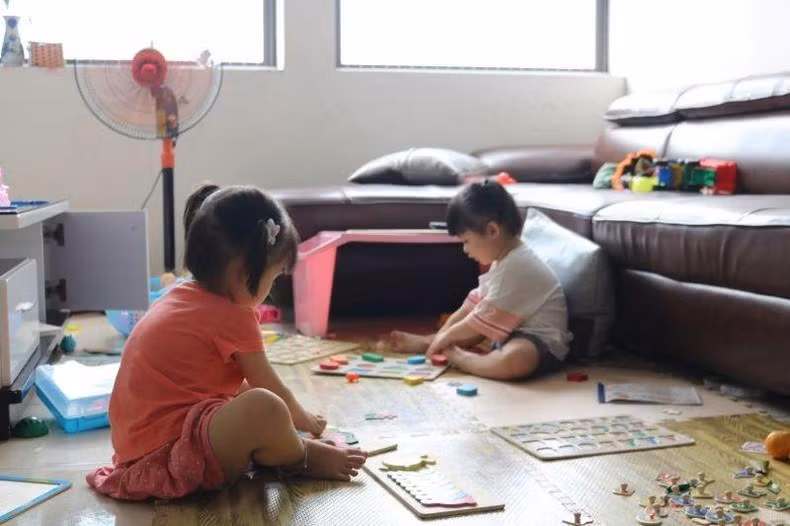Children living in Hoang Gia social housing building in Bac Ninh City.