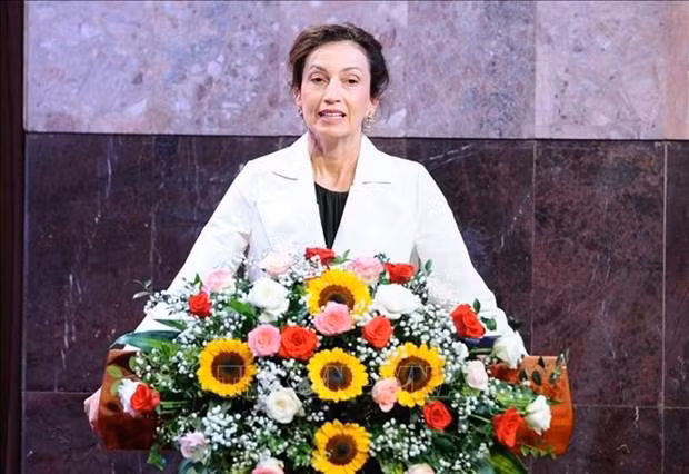 UNESCO Director General Audrey Azoulay speaks at the ceremony (Photo: VNA)