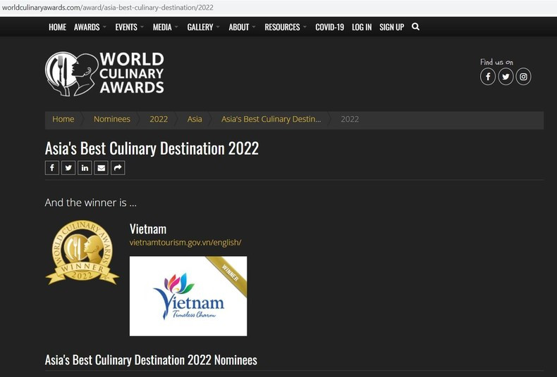 Vietnam was honoured as Asia's Best Culinary Destination 2022. 