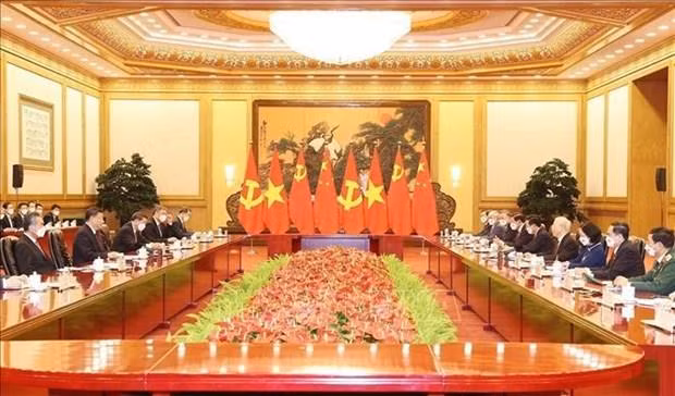 Talks between Party General Secretary Nguyen Phu Trong and Chinese Party General Secretary and State President Xi Jinping (Photo: VNA)