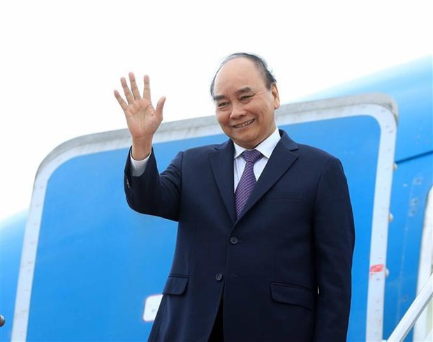 President Nguyen Xuan Phuc at the Soekarno-Hatta International Airport in Jakarta, Indonesia (Photo: VNA) 