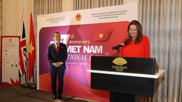 Gillian Keegan, British Parliamentary Under Secretary of State at the Foreign, Commonwealth & Development Office, speaks at the event. (Photo: VNA)