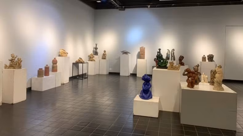 The exhibition showcases many meticulously crafted works.