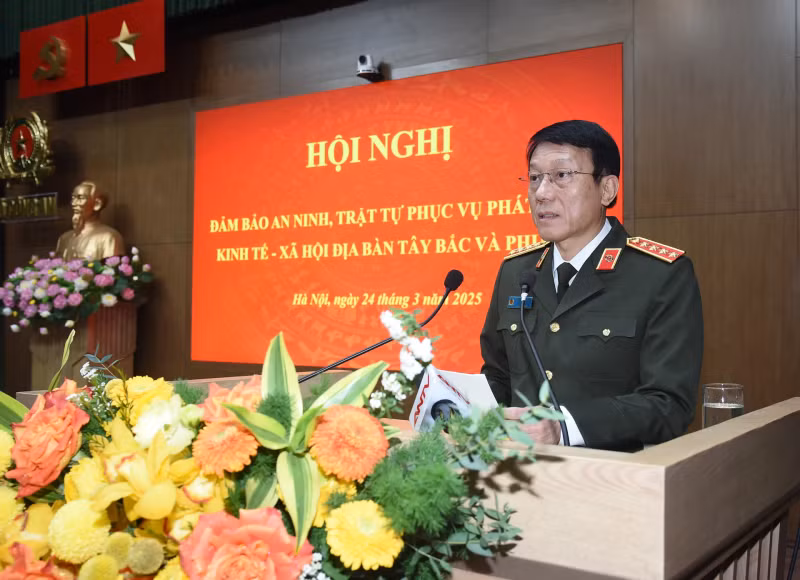 General Luong Tam Quang, Minister of Public Security, speaks at the conference.