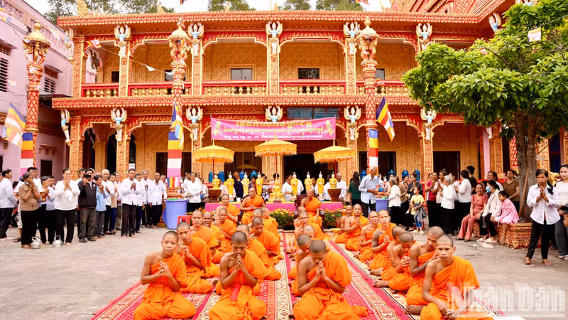 Monks perform rituals before the Buddha bathing ceremony.