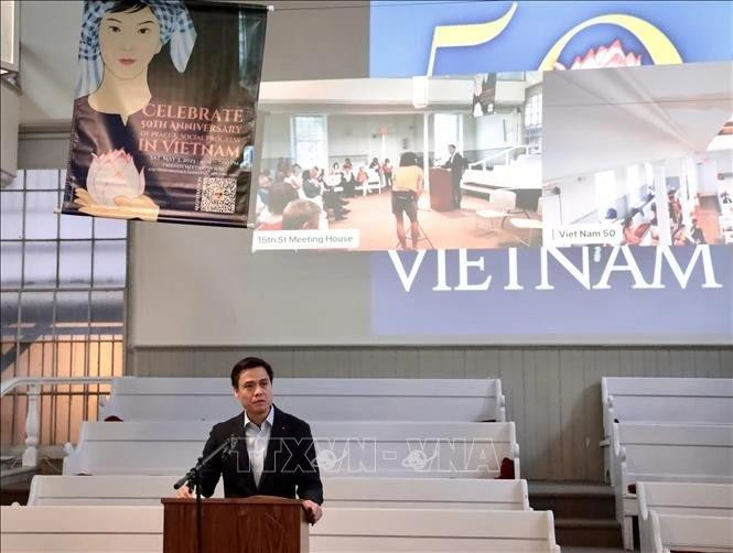 Ambassador Dang Hoang Giang, Permanent Representative of Viet Nam to the UN, addresses the event "50th anniversary of peace and social progress in Viet Nam".(Photo: VNA) 