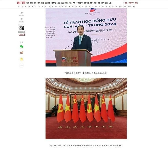 Chinese Ambassador to Vietnam He Wei grants an interview with a special programme by the Voice of China. (Photo: VNA) 