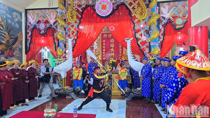 The ritual ceremony before the whale worshipping procession at Nam Hai Whale Temple in Song Doc Town. The ritual ceremony before the whale worshipping procession at Nam Hai Whale Temple in Song Doc Town.