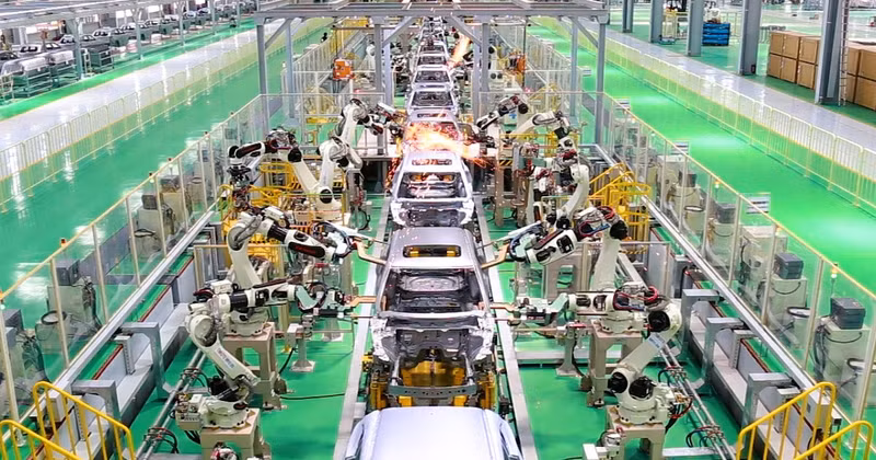 Automatic welding line of Truong Hai Automobile Factory. (Photo: BAC SON)