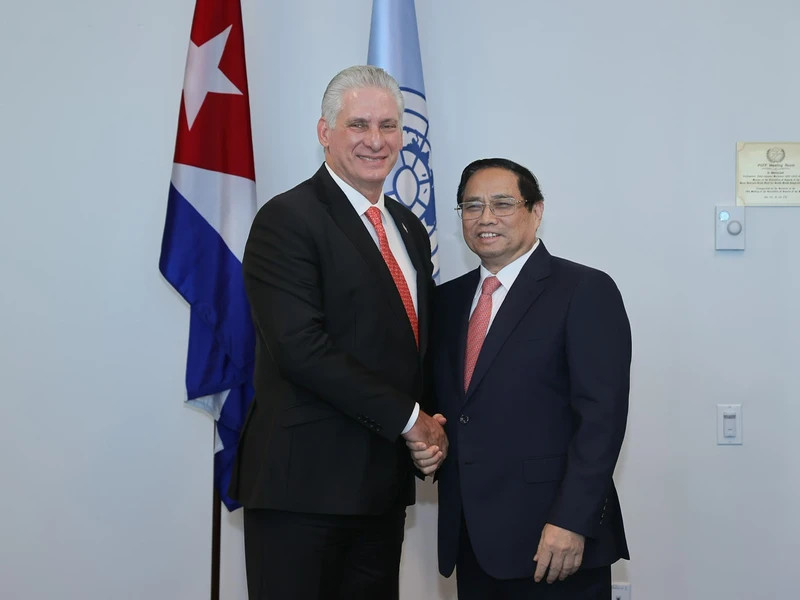 PM Pham Minh Chinh receives First Secretary of the Communist Party of Cuba and President of Cuba Miguel Díaz-Canel. (Photo: Nhat Bac)