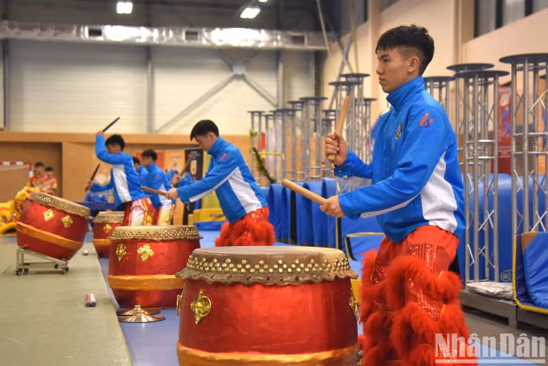 The sounds of drums, loudspeakers, and cymbals are combined with martial arts positions to fully highlight the majesty and bravery of lions and dances. The sounds of drums, loudspeakers, and cymbals are combined with martial arts positions to fully highlight the majesty and bravery of lions and dances.
