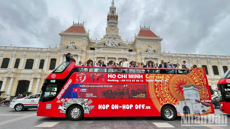 The bus with the image of leader Fidel Castro waving the flag of the National Liberation Front of Southern Vietnam on Hill 241, Quang Tri Province.