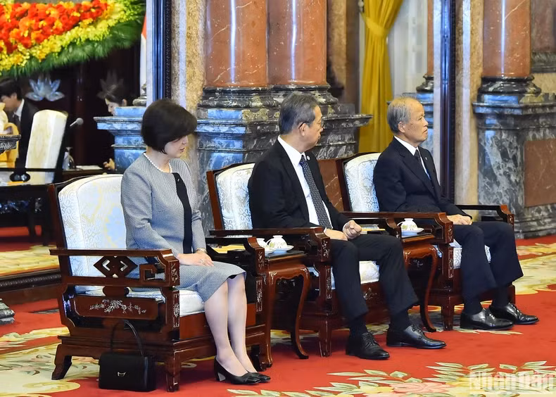 The Japanese delegation accompanying Japanese Crown Prince Akishino and Crown Princess Kiko at the reception.