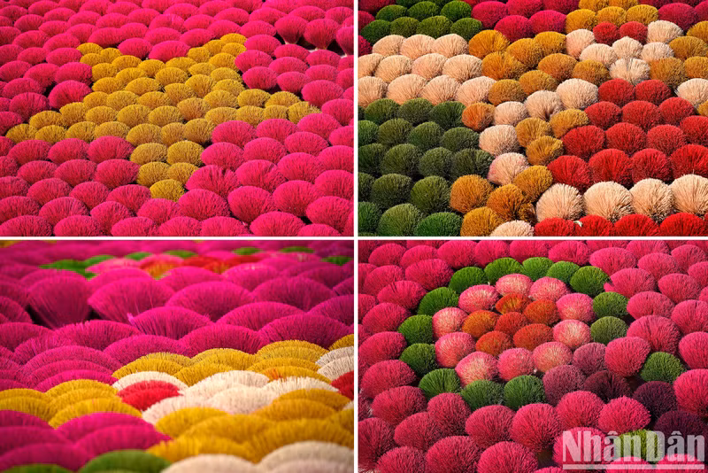 The colourful incenses are arranged in different shapes.