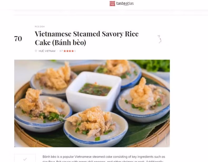Vietnamese Steamed Savory Rice Cake among 100 most popular rice dishes.