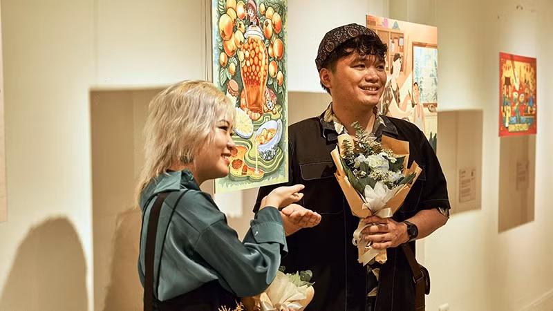 Painter Pham Tien Chung talks about his inspiration for the painting entitled “Tao meo” (Rosacea)