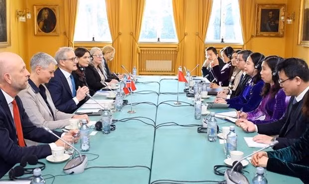 An overview of the talks between Vice President Vo Thi Anh Xuan and Norwegian Prime Minister Jonas Gahr Store (Photo: VNA)