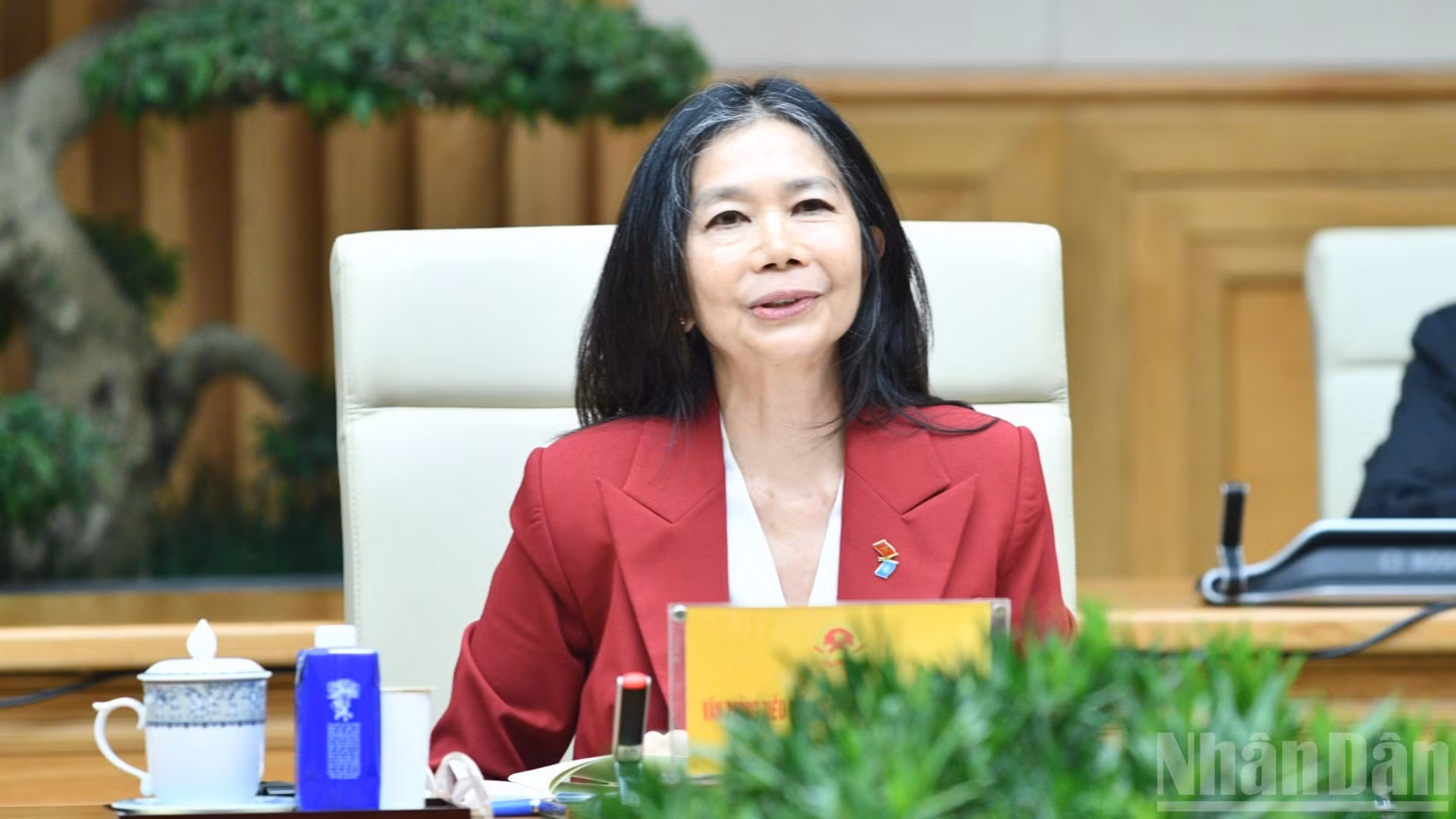 Pauline Tamesis, United Nations Resident Coordinator in Viet Nam, delivers remarks at the reception. (Photo: THANH GIANG)