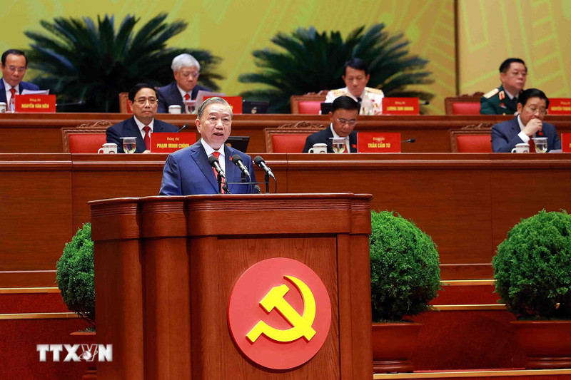 General Secretary of the Communist Party of Viet Nam To Lam presents the report at the 14th National Party Congress. (Photo: VNA)