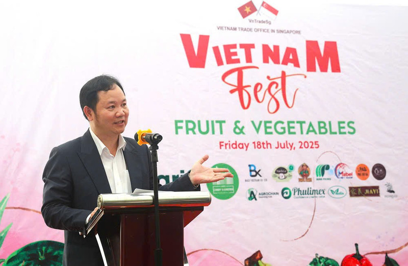 Cao Xuan Thang, Trade Counsellor and Head of the Viet Nam Trade Office in Singapore, speaks at the festival (Photo: VNA) 