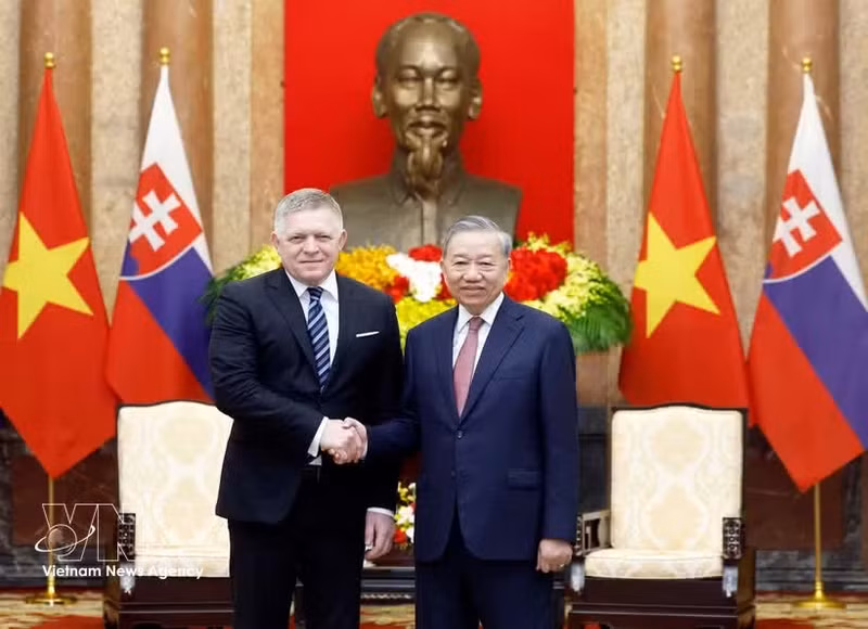 Party General Secretary and State President To Lam receives Prime Minister of Slovakia Robert Fico on April 13. (Photo: VNA)