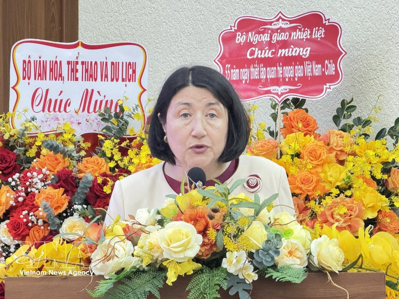 Chilean Ambassador to Viet Nam Nasly Bernal Prado speaks at the friendship meeting marking the 55th anniversary of bilateral diplomatic ties on March 25. (Photo: VNA)