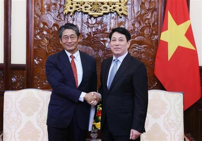 State President Luong Cuong (R) hosts a reception for Japanese Ambassador to Viet Nam Ito Naoki in Ha Noi on June 6. (Photo: VNA)