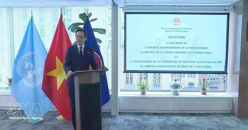 Ambassador Do Hung Viet, Permanent Representative of Viet Nam to the UN, speaks at the Permanent Mission's formal reception to mark International Francophonie Day and French Language Day at the UN in New York on March 24, 2026. (Photo: VNA) 