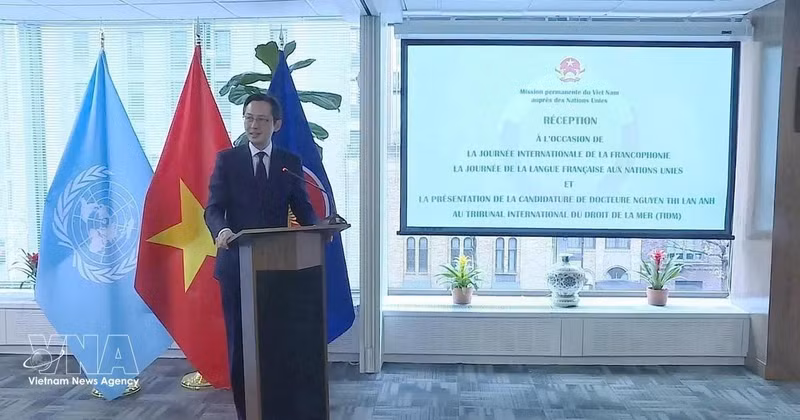 Ambassador Do Hung Viet, Permanent Representative of Viet Nam to the UN, speaks at the Permanent Mission's formal reception to mark International Francophonie Day and French Language Day at the UN in New York on March 24, 2026. (Photo: VNA) 