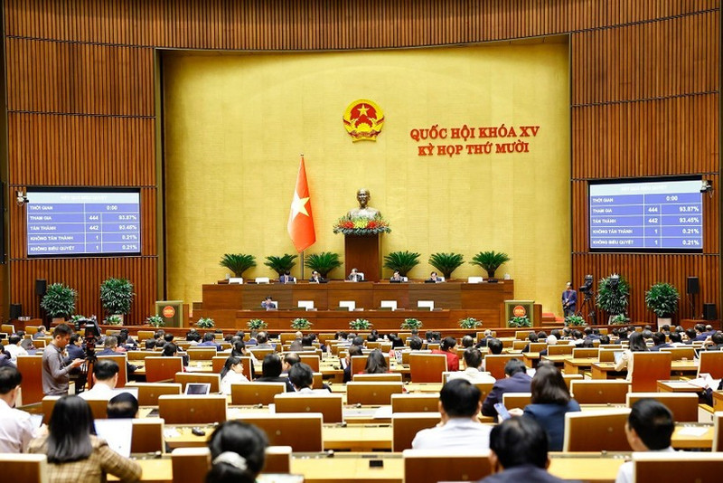 The National Assembly votes to adopt the law amending and supplementing a number of provisions of the Law on Corruption Prevention and Control. (Photo: VNA)