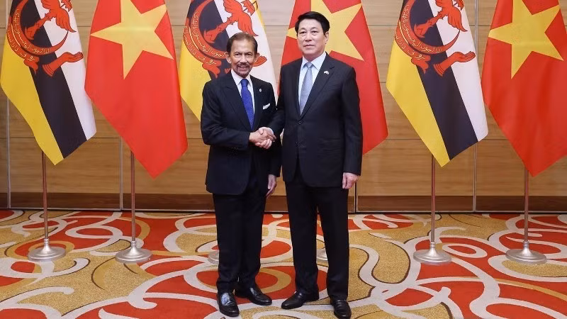 President Luong Cuong and Sultan of Brunei Haji Hassanal Bolkiah at the state banquet held in honour of the Sultan in Ha Noi on December 1. (Photo: VNA)
