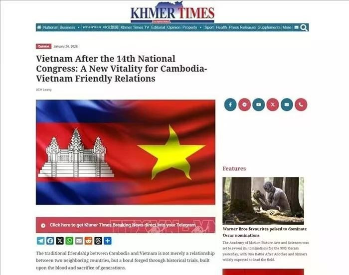 A screenshot of the article published in the Khmer Times (Photo: VNA)